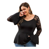 Blusa Babado Manga De Renda B1062