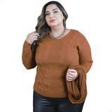 Blusa Básica Feminina Plus Size Manga Longa Tricot tricô