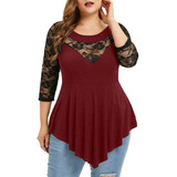 Blusa Bata De Malha Decote Em V Mangas De Renda 058