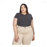 Blusa Bata Listrada Plus Size Feminina Manga Curta 48 Ao 60