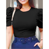 Blusa Blusinha Feminina Manga Curta Bufant Princesa Canelada