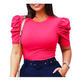 Blusa Blusinha Feminina Manga Curta Bufant Princesa Canelada