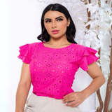 Blusa Blusinha Feminina Manga Curta Regata Bufante Babado