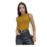 Blusa Blusinha Feminina Regata Gola Golinha Canelada Botão