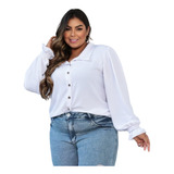 Blusa Camisa Camisete Social Plus Size Manga Longa G2 G3