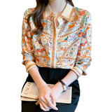 Blusa Camisa Feminina Renda Social Elegante Chiffon Floral