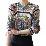 Blusa Camisa Feminina Social Estampa Flores Print Importada