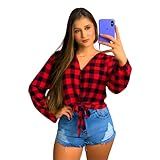 Blusa Camisa Feminina Xadrez Manga Longa E Elástico No Pulso Leve E Soltinha