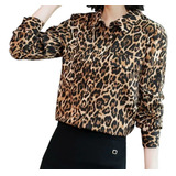 Blusa Camisa Social Delicada Feminina Print Leopard Chiffon