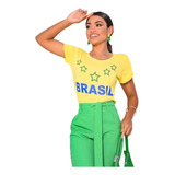 Blusa Camiseta Baby Look Brasil Feminina