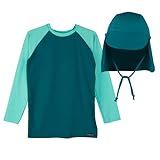 Blusa Camiseta Manga Longa Proteção Solar UV 50 Com Boné Kit Praia Menino Menina  Verde  10 14 Anos 