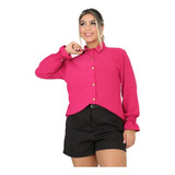 Blusa Camiseta Social Feminina Manga Longa Bufante 