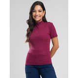 Blusa Canelada Gola Alta Feminina Inverno Básica Blogueira