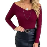 Blusa Canelada Ombro A Ombro Manga Longa Body Com Bojo