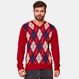 Blusa Cardigan Casaco Trico Lã Masculina Escocesa