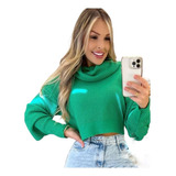Blusa De Frio De Tricô Sueter Gola Boba Cropped Blusa Curta