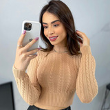 Blusa De Frio Feminina Cropped Suéter Tricot Modal Gola Alta