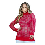 Blusa De Frio Feminina Tricot Gola Alta Cacharrel Xadrez
