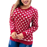 Blusa De Frio Suéter Feminina De Trico Coração 3d Tricot