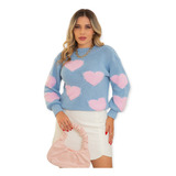 Blusa De Inverno Feminina Tricô Grossa Para O Frio Coração