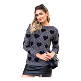 Blusa De Trico Tricot Feminina Corações Inverno Frio Malha