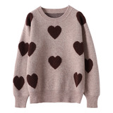 Blusa De Trico Tricot Feminina Corações Inverno Frio Malha