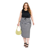 Blusa E Saia Listras Plus Size Conjunto Kit Pronta Entrega