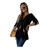 Blusa Feminina Bata Renda Guipir Importada Branca Bordada 57