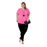 Blusa Feminina Camiseta Plus Size Manga Curta Lisa Básica