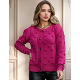 Blusa Feminina Casaco Tricot Botão Moda Inverno Elegante