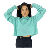 Blusa Feminina Cropped Tricot Gola Alta Manga Longa Frio