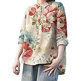Blusa Feminina De Linho Com Gola De Lapela Manga Comprida Estampada Casual Casual Leve Z01a1 Bege 3G