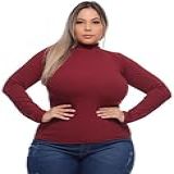 Blusa Feminina Gola Alta Plus Size Canelada Cacharrel BR Alfa XGG Plus Size Vinho 