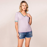 Blusa Feminina M c Via Tricot R 852 Listrada Com Decote V