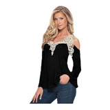 Blusa Feminina Manga Longa C Renda Guipir Moda Feminina