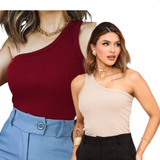 Blusa Feminina Mula Manca Kit 2 Regata Uma Alça Moda Gringa