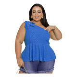 Blusa Feminina Plus Size Bata Ombro Vazad Nula Manga Flor Gg