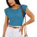 Blusa Feminina Social Básica Elegante Com Ombreira