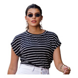 Blusa Feminina Trabalho T Shirt Camiseta Listrada Moda