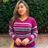 Blusa Feminina Tricô Manga Longa Gola V Tricot Inverno 2021