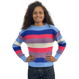 Blusa Feminina Tricô Tricot Listrada Colorida
