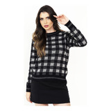 Blusa Feminina Xadrez Manga Longa Tricot