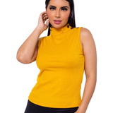 Blusa Gola Alta Com Botão Ombro Blusinha Canelada Moda