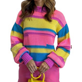 Blusa Inverno Frio Manga Princesa Bufante Listrada Colorida