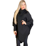 Blusa Inverno Rose Manga Longa Gola Alta Tricô Poncho Gaucho