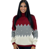 Blusa Lã Feminina Tricot Tricô Frio Inverno Bordado Pérolas