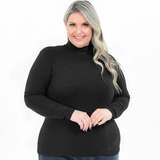 Blusa Manga Longa Plus Size Gola Alta Cacharrel Canelada