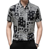 Blusa Masculina De Seda De Manga Curta E Camisas Sociais De