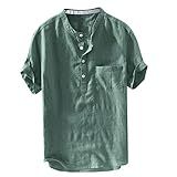 Blusa Masculina De Verão De Algodão Puro Botão De Cânhamo Manga Curta Moda Grande Camisa X6 Verde M