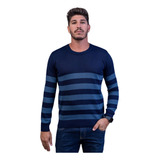 Blusa Masculino Manga Longa Tricot Suéter Listrado Casual